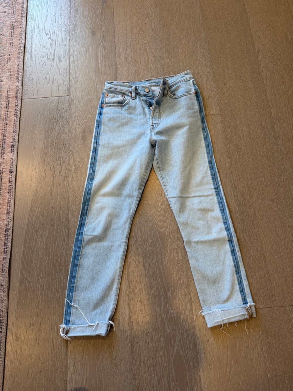Levi's Light Blue Cropped Jeans with Dark Blue Side Stripe